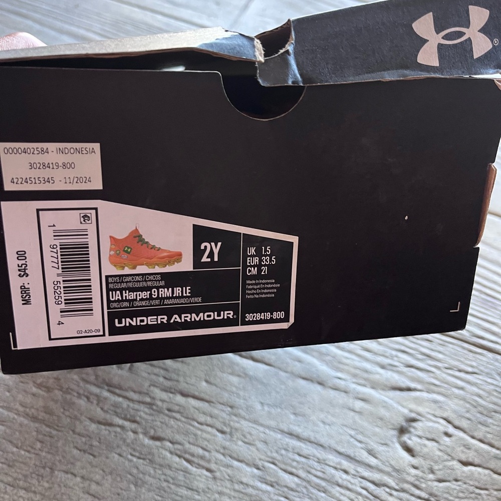 Under Armour Kids Bright Orange Baseball Cleats 2Y - Picture 4 of 5